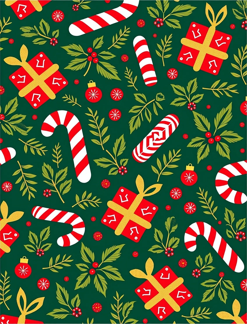 Festive Holly Candy Cane Gift Garland Rug