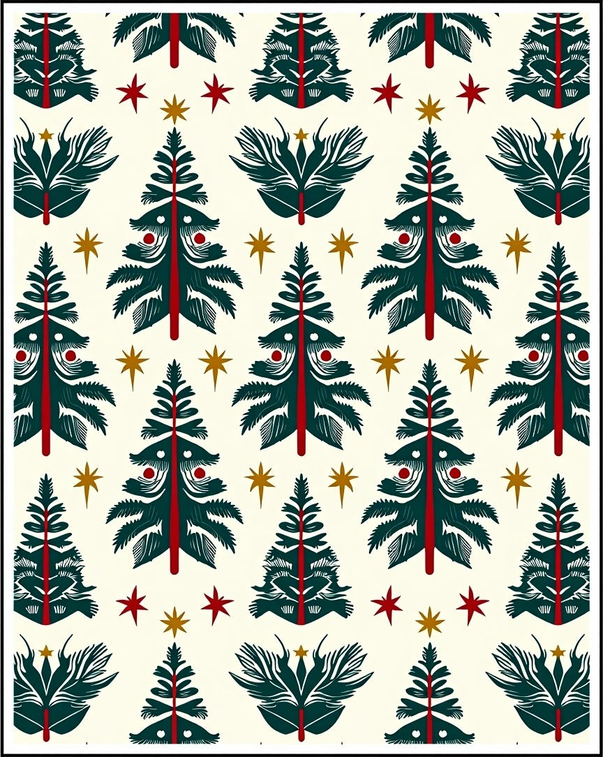Festive Evergreen Trees with Stars Rug