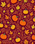 Autumn Leaf Pumpkin Swirl Crimson Rug