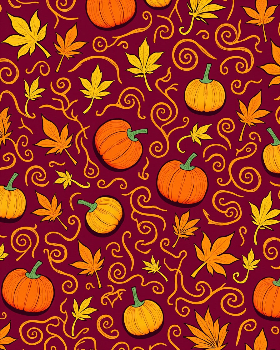 Autumn Leaf Pumpkin Swirl Crimson Rug
