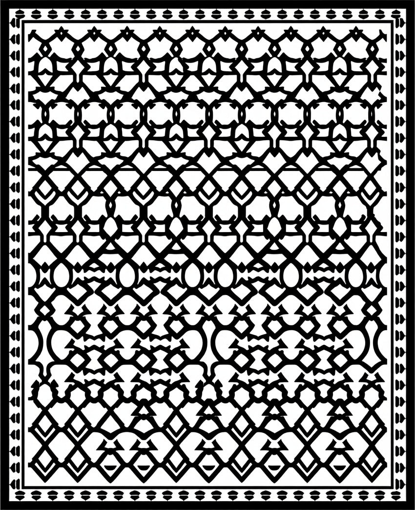 Abstract Black Geometric Lattice Rug