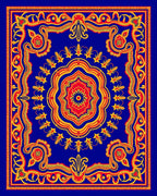 Royal Blue Red Yellow Medallion Border Rug