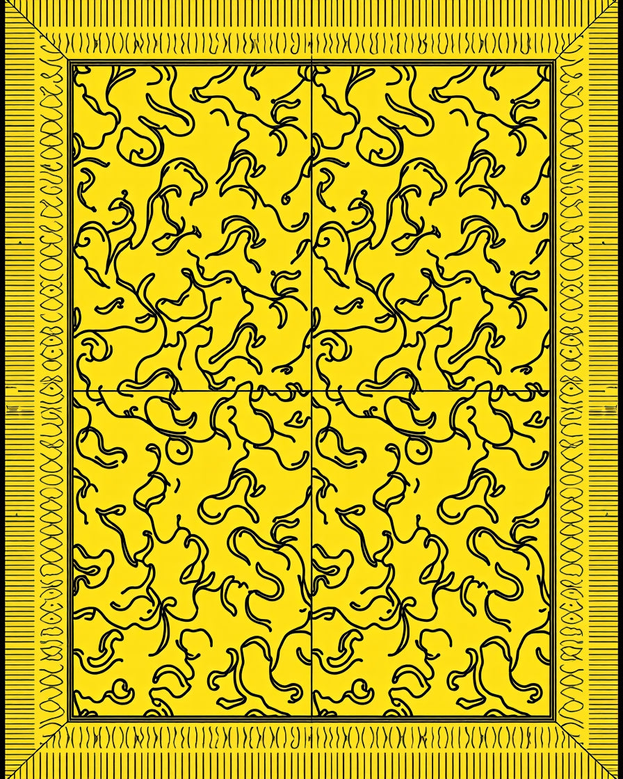Bright Yellow Abstract Swirls Bordered Rug