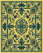 Golden Teal Floral Medallion Rug