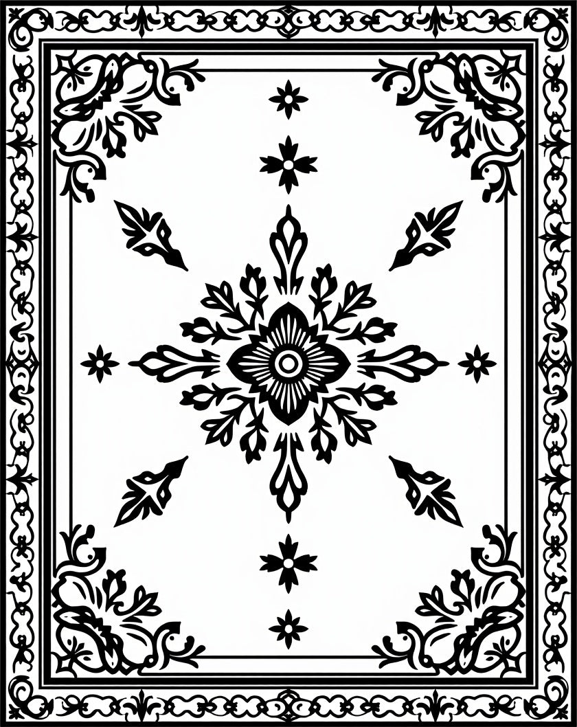 Classic Black and White Floral Medallion Rug
