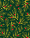 Golden Pine Sprigs Red Berry Rug