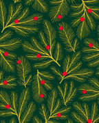 Golden Pine Sprigs Red Berry Rug