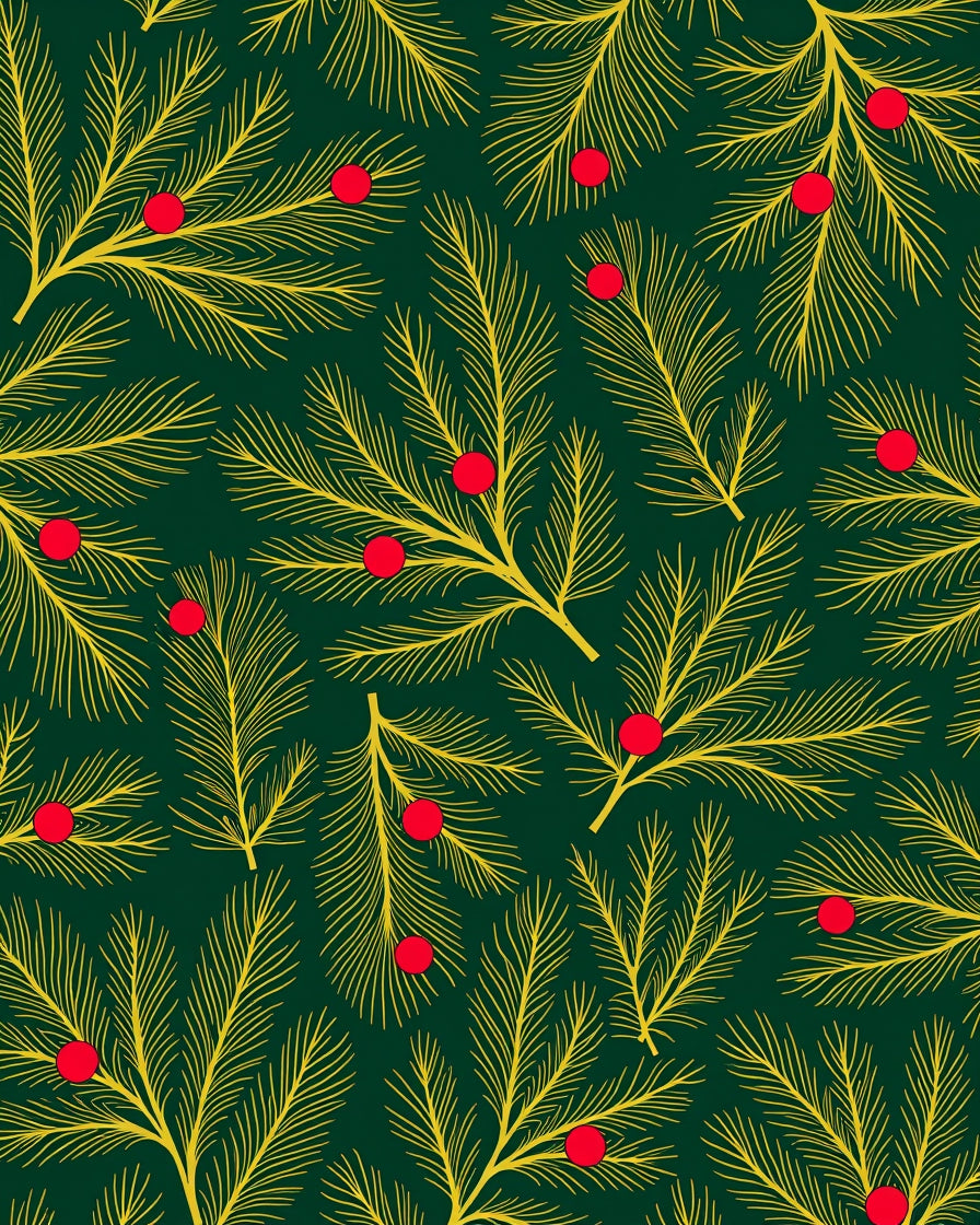 Golden Pine Sprigs Red Berry Rug