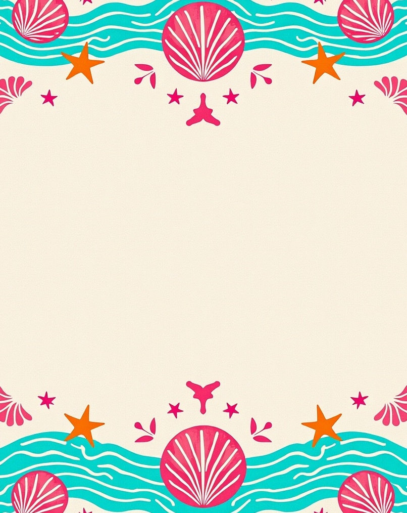 Coral Seashell Starfish Waves Rug
