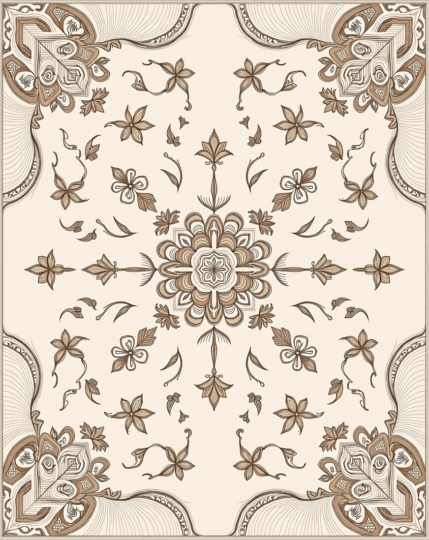 Sepia Floral Mandala Corner Detail Rug