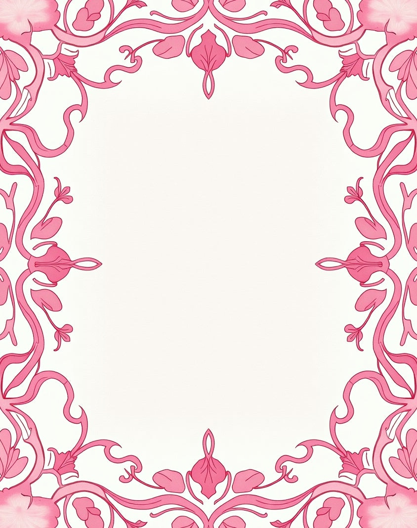 Ornate Pink Floral Scroll Frame Rug