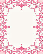 Ornate Pink Floral Scroll Frame Rug