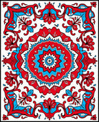 Bold Red Blue Floral Medallion Rug