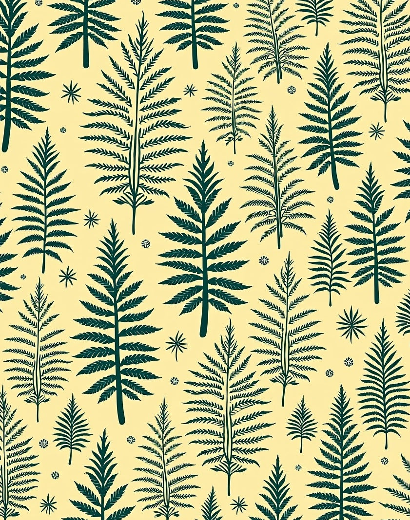 Forest Green Fern Foliage Yellow Rug