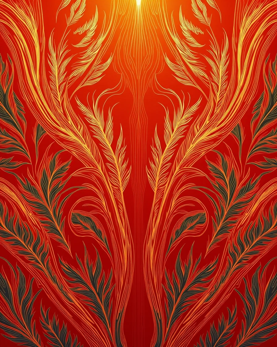 Crimson Gold Feathered Nature Intricate Rug