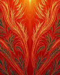 Crimson Gold Feathered Nature Intricate Rug