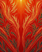 Crimson Gold Feathered Nature Intricate Rug