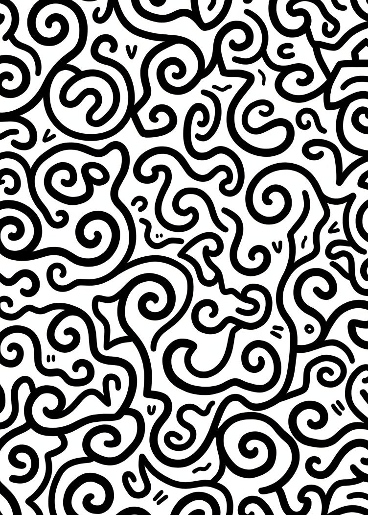 Whimsical Black White Swirl Abstract Rug