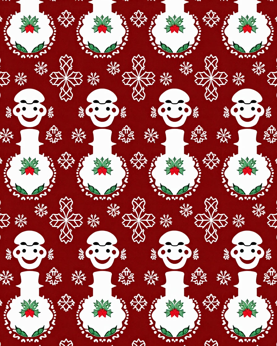 Festive Red Snowman Holly Snowflakes Rug