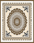Ornate Brown Mandala Medallion Frame Rug