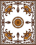 Brown Golden Floral Medallion Frame Rug