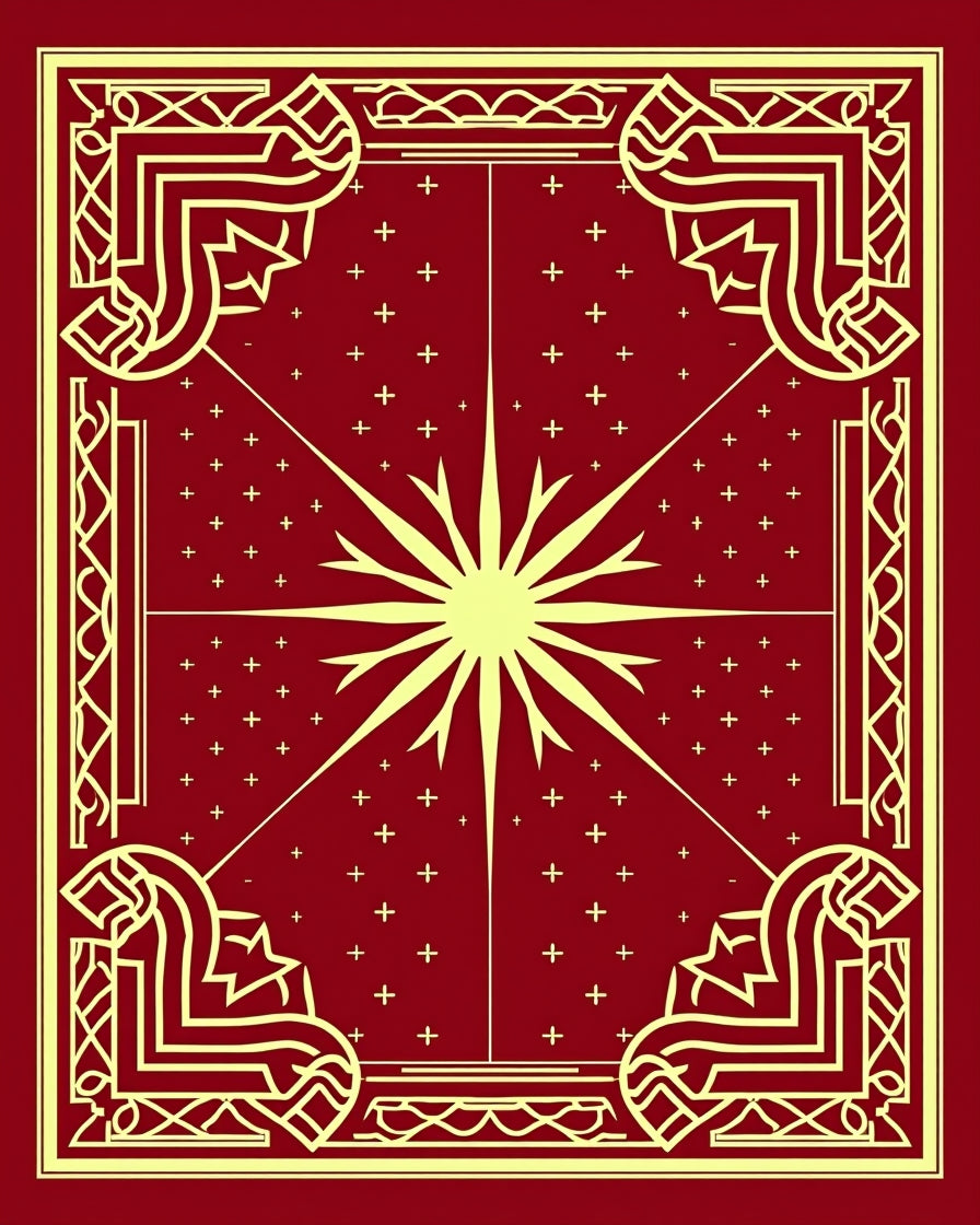 Crimson Sunburst Geometric Frame Rug