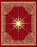 Crimson Sunburst Geometric Frame Rug