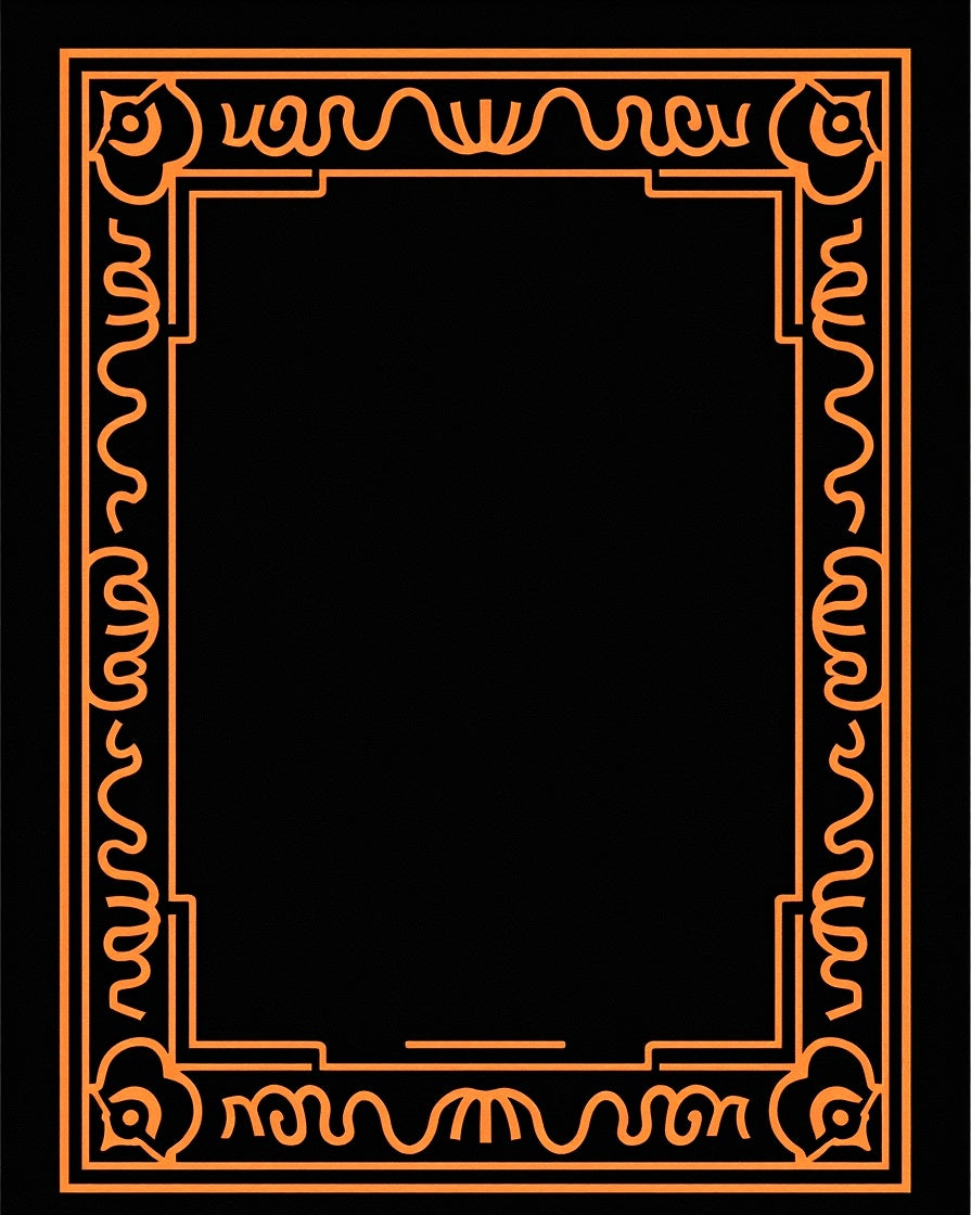 Art Deco Orange Geometric Border Rug