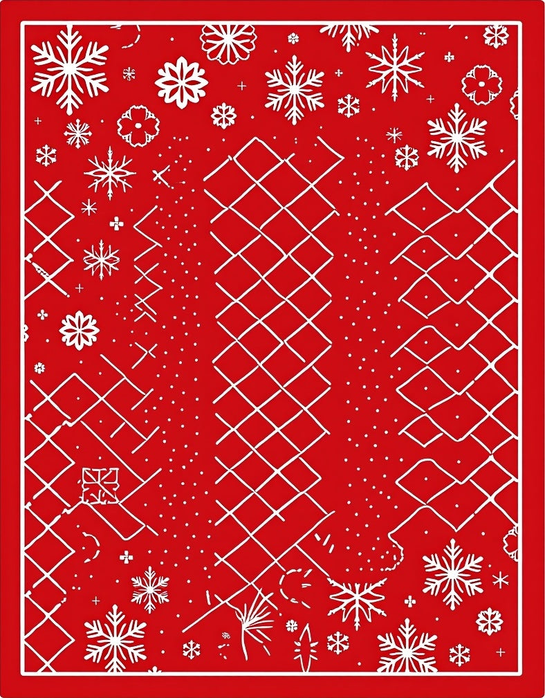 Crimson White Snowflake Geometric Collage Rug