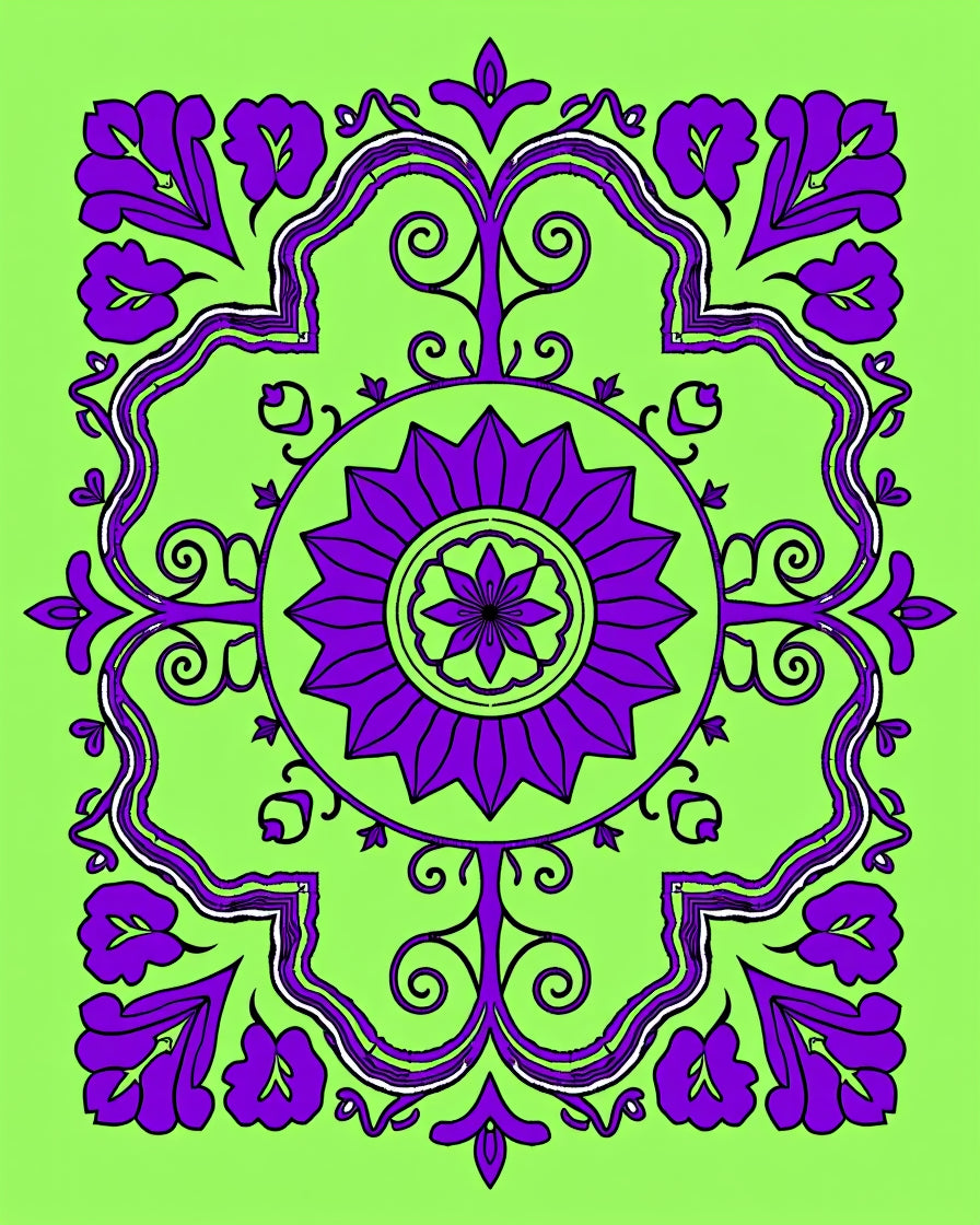 Vibrant Purple Floral Medallion Design Rug
