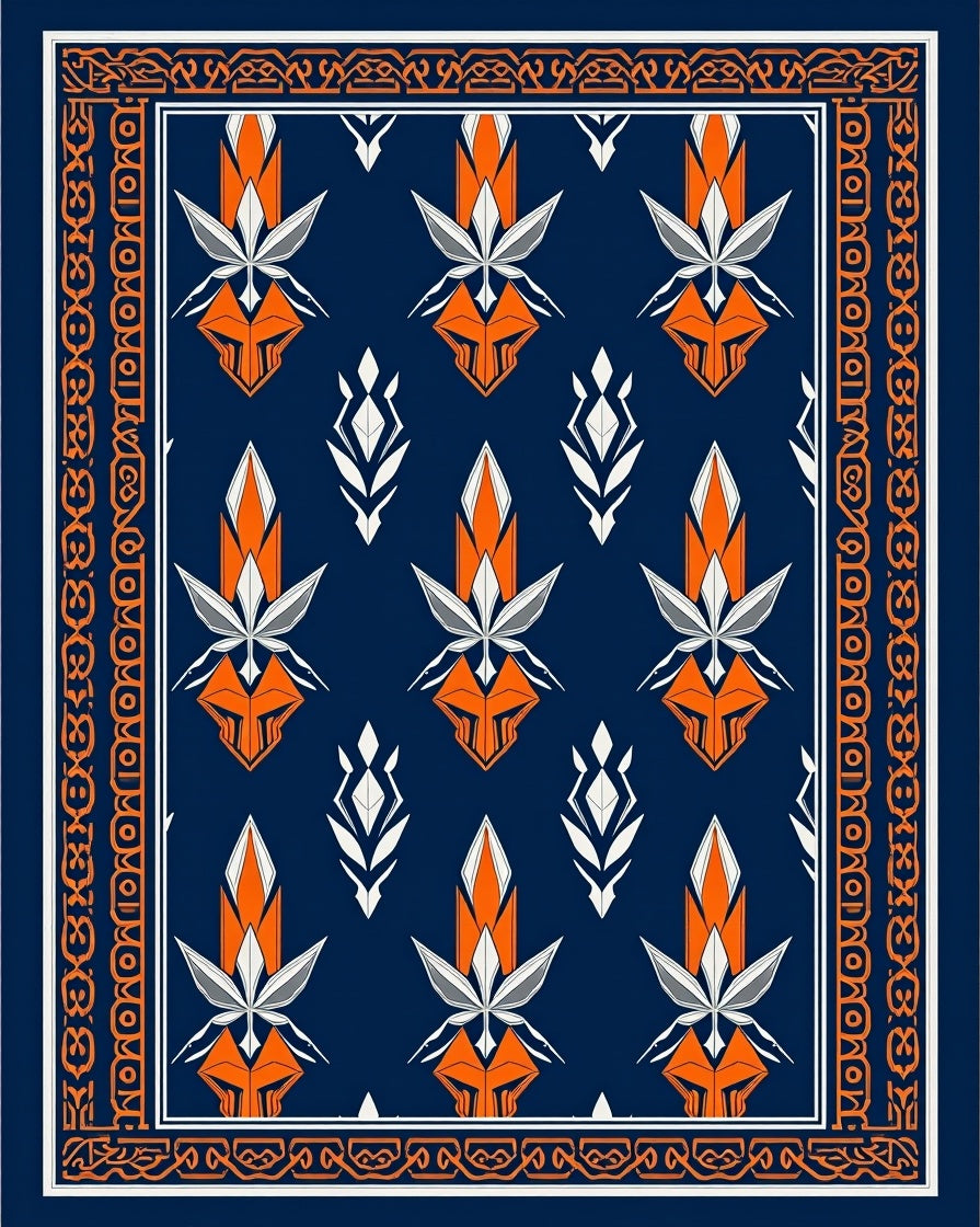 Abstract Orange White Leafed Medallion Rug