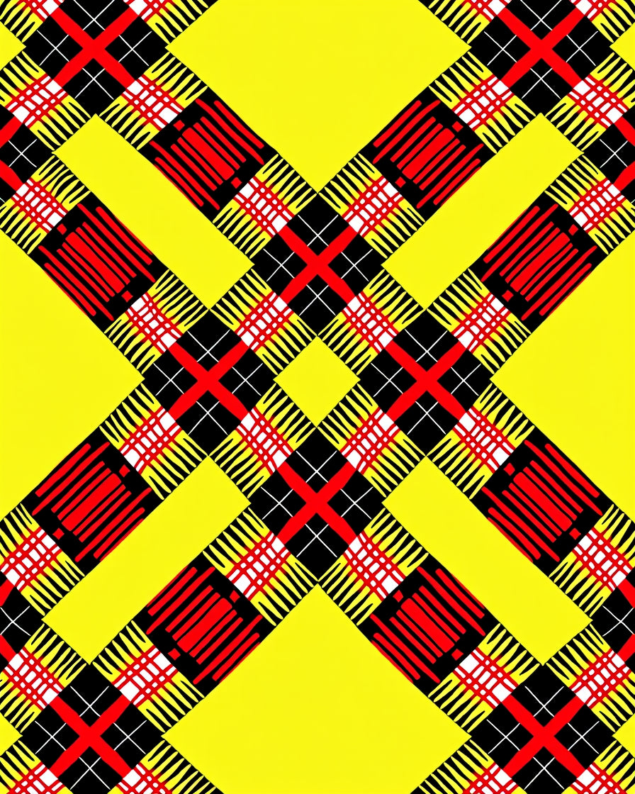 Bright Yellow Red Black Plaid Rug