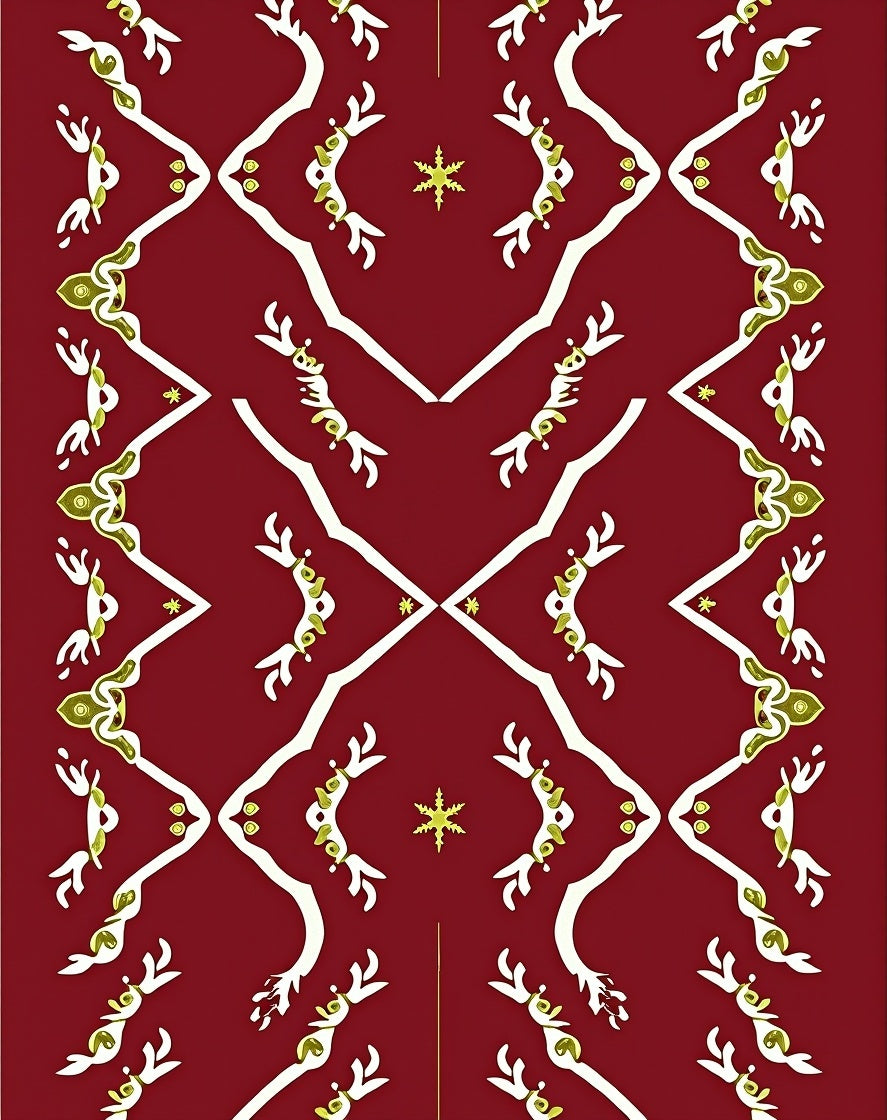 Crimson White Gold Festive Reindeer Rug