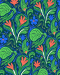 Bold Coral Blue Green Floral Swirls Rug