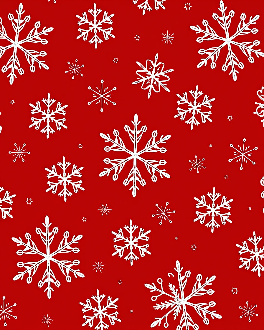 Hand Drawn White Snowflakes Red Background Rug