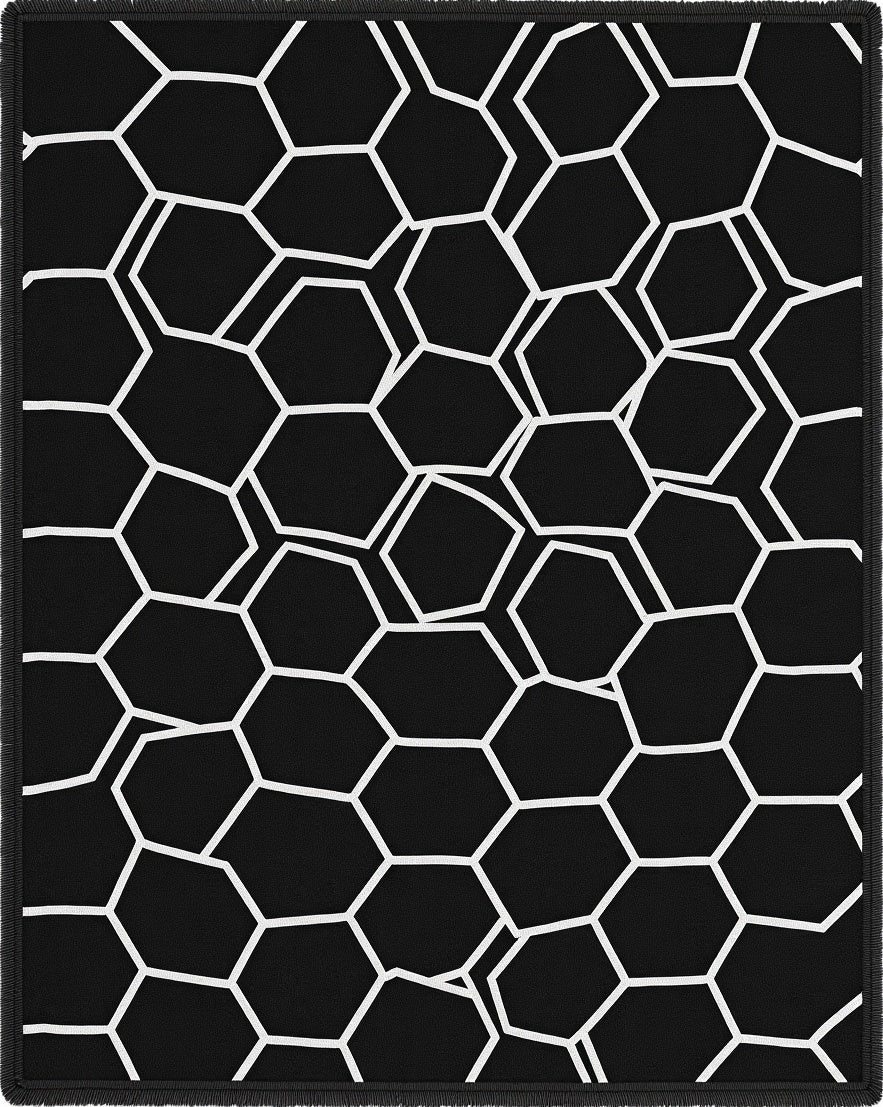 Black White Hexagonal Geometric Abstract Rug