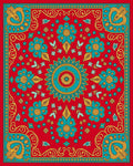 Vibrant Red Teal Floral Mandala Rug