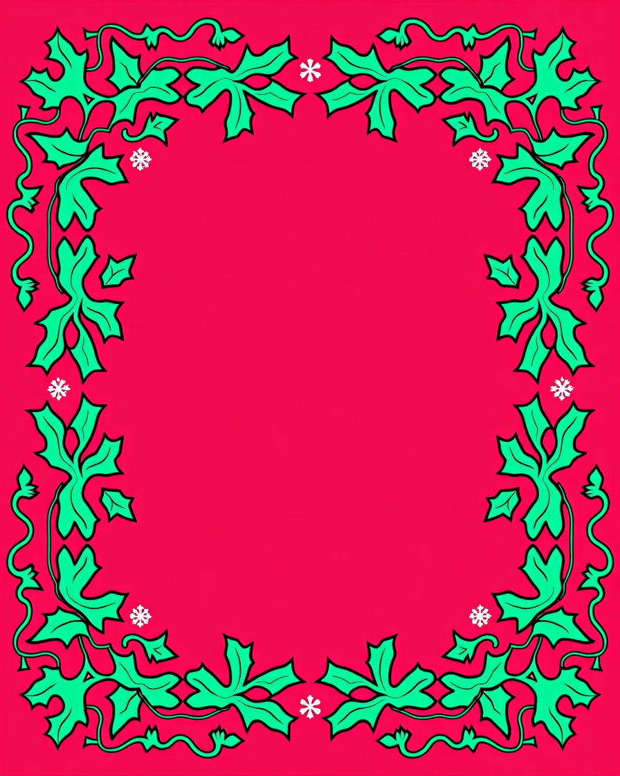Crimson Holly Snowflakes Border Rug