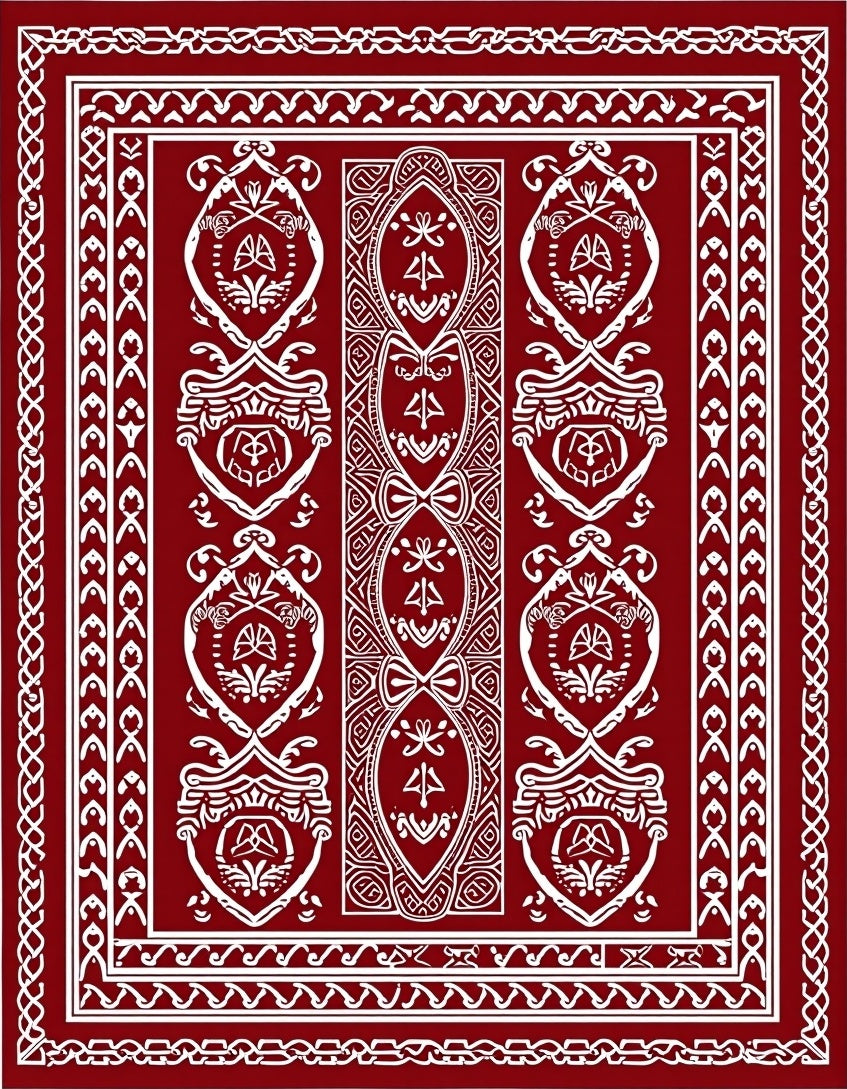 Rich Crimson and Ivory Ornamental Rug