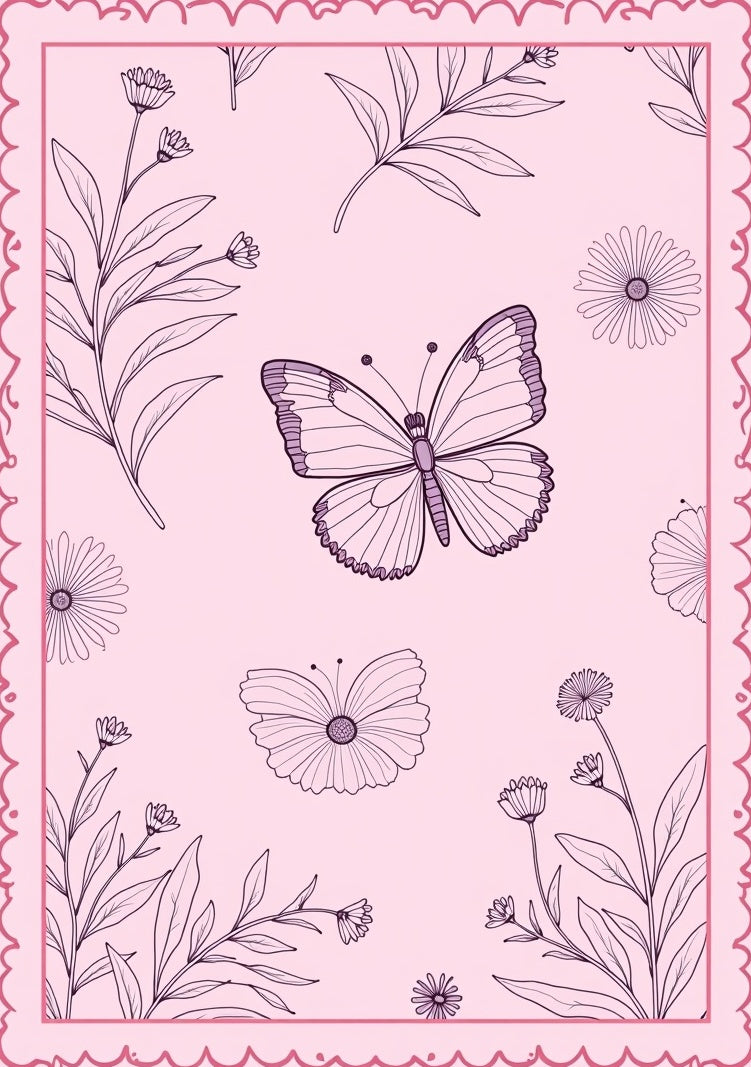Pastel Pink Butterfly Garden Art Rug