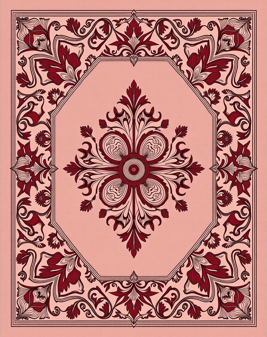 Crimson Floral Octagon Medallion Blush Rug