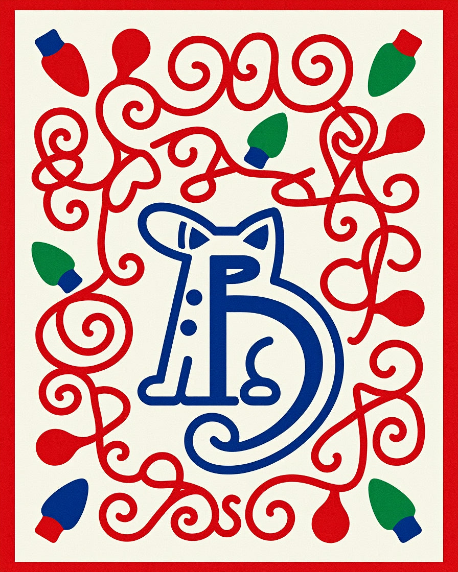 Bold Blue Cat Red Swirls Lights Rug