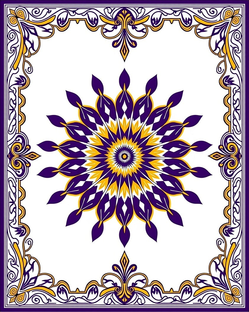 Royal Purple Yellow Sunburst Mandala Rug