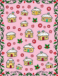 Whimsical Yellow Houses Snowflakes Border Rug