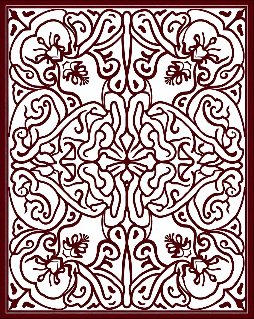 Burgundy Floral Scrollwork Medallion Rug