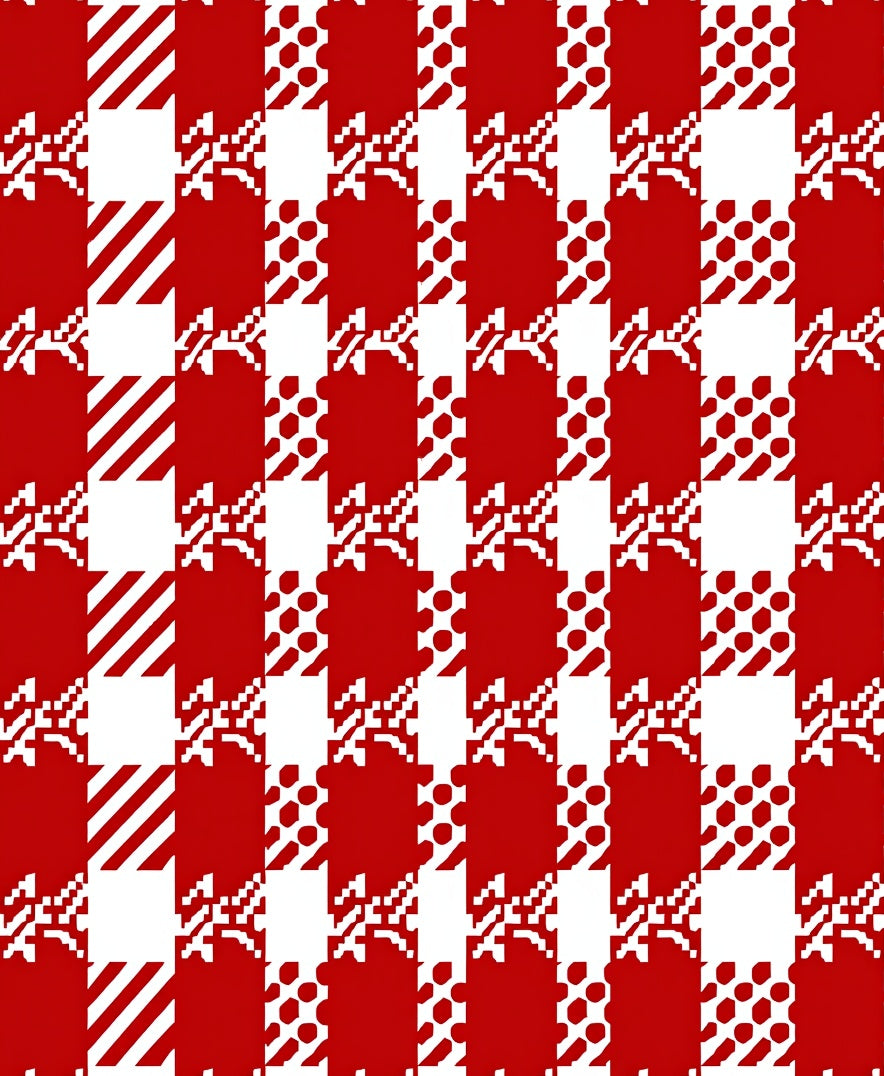 Red White Houndstooth Gingham Dash Rug