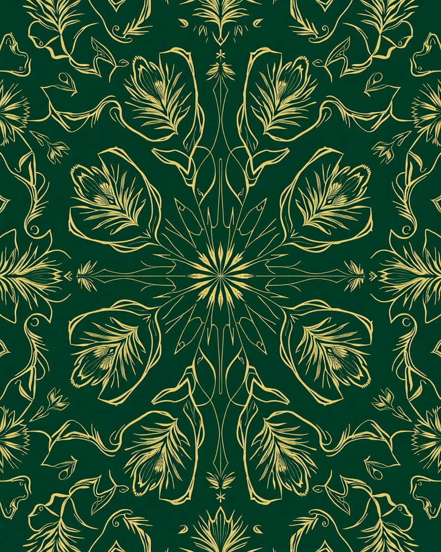 Emerald Green Golden Floral Mandala Rug