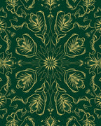 Emerald Green Golden Floral Mandala Rug