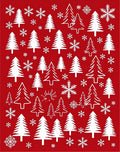 Crimson White Christmas Trees Snowflakes Rug