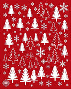 Crimson White Christmas Trees Snowflakes Rug